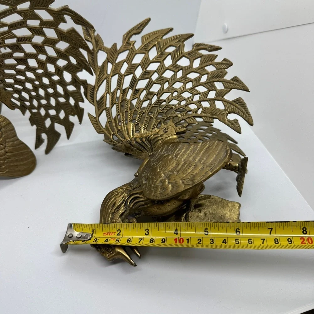 Vintage Brass Fighting Birds Statue Pair - Picture 9 of 11